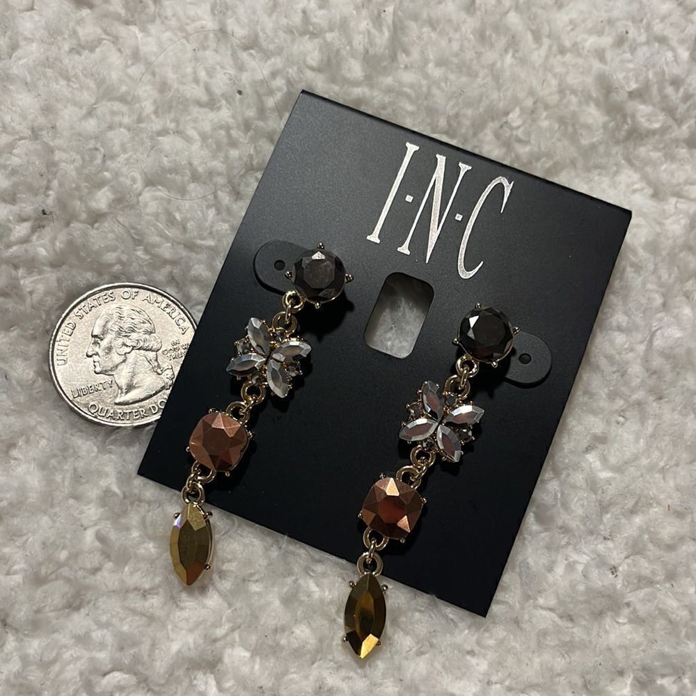 INC Gold-Tone Multi-Crystal Linear Drop Earrings - Picture 5 of 6
